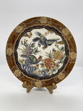 Vintage Chinese Satsuma Plate Collectible with Gold Stand
